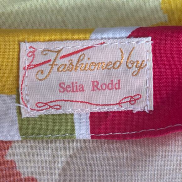 Handmade Mod Floral Square Neck Cotton Top OOAK Pink Orange Yellow Short Sleeve - Picture 8 of 9